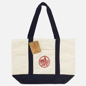 Trader Joe's Large Tote Shopping Bag Cotton Canvas Embroidered Bag